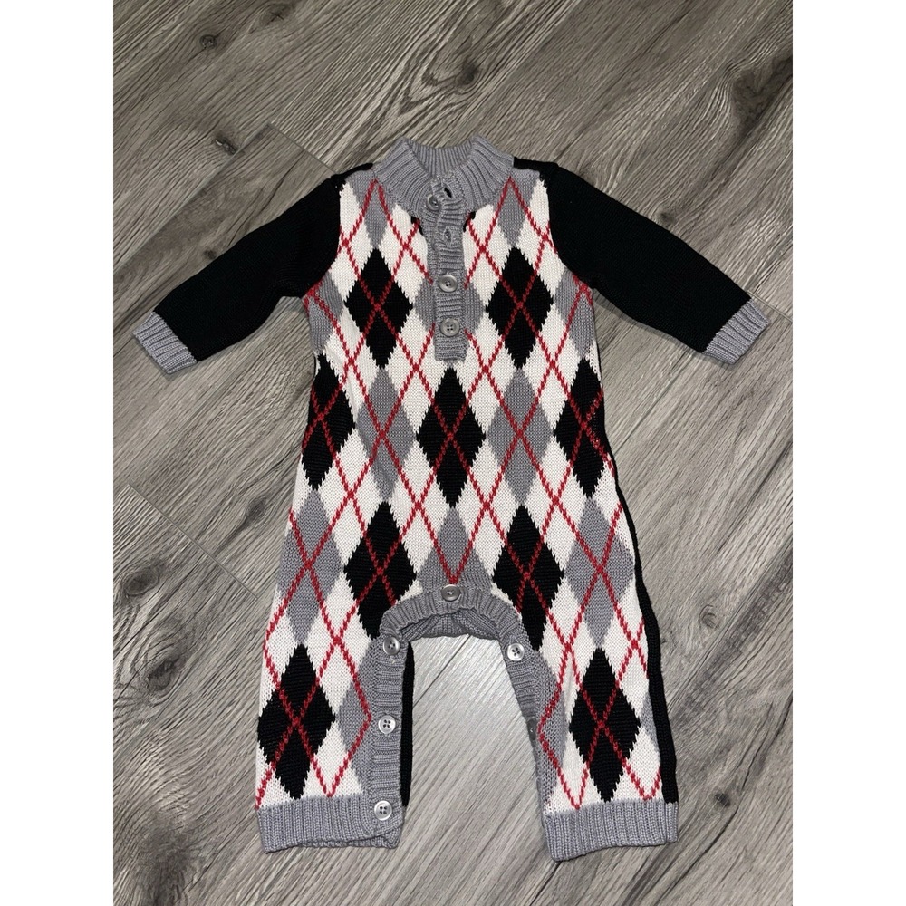 Vintage‎ Old Navy Baby Size 3-6 Month Argyle One Piece Sweater Outfit